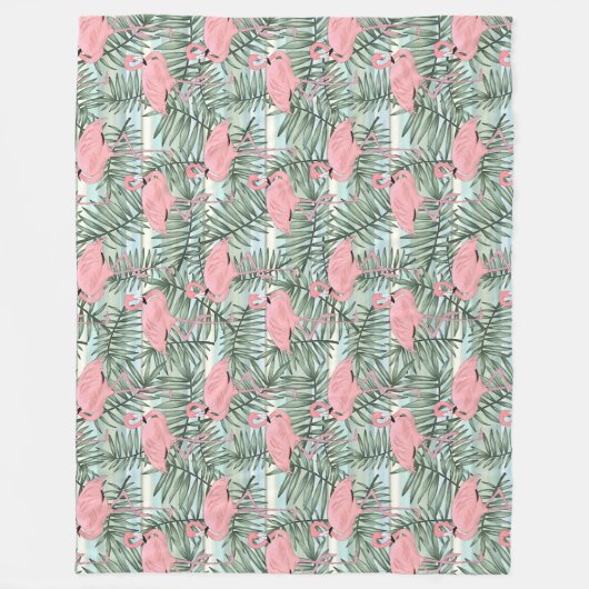 Dorm Fleece Blanket mit rosa Flamingos Palmblätter (Vorderseite)