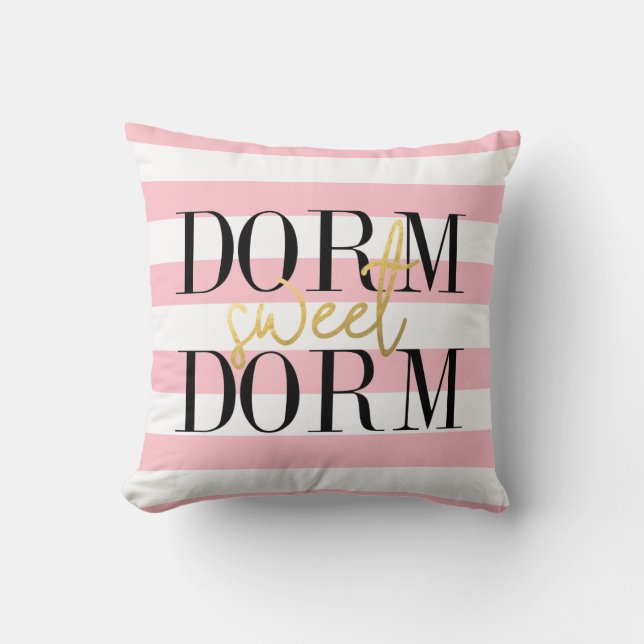 Dorm Sweet Dorm | Bubblegum Rosa Streifen Kissen (Vorderseite)