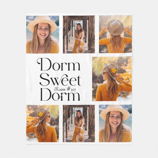 Dorm Sweet Dorm Foto Collage mit Zimmernummer Fleecedecke (Vorderseite)