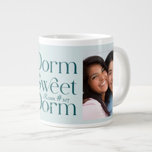 Dorm Sweet Dorm Zwei Foto Aquamarin Jumbo-Tasse (Vorderseite Rechts)