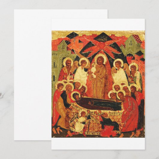 Dormition der Mutter Gottes orthodoxe Ikone Einladung (Vorne/Hinten)