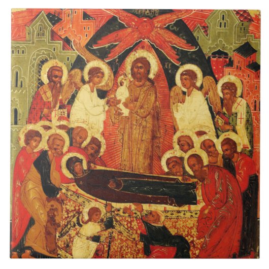 Dormition der Mutter Gottes orthodoxe Ikone Fliese (Vorderseite)