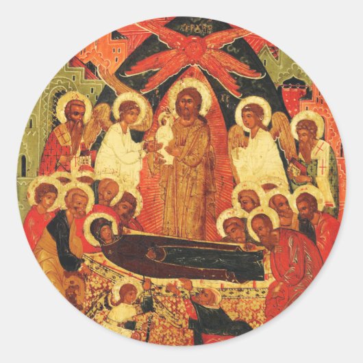 Dormition der Mutter Gottes orthodoxe Ikone Runder Aufkleber (Vorderseite)