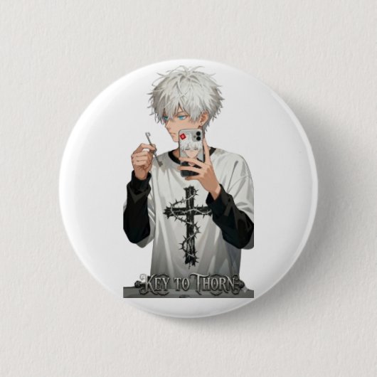 Dornenkronen Anime-Junge mit Schlüssel - Kantige b Button (Vorderseite)