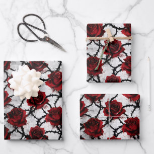 Dornige rote Rosen gothic dunkle Liebe Anti-Valent Geschenkpapier Set