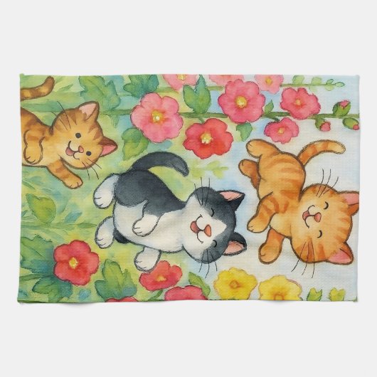 Dornkatzen im Blumengarten Geschirrtuch (Horizontal)