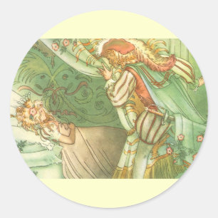 Dornröschen Prinzessin, Vintage Märchen Runder Aufkleber