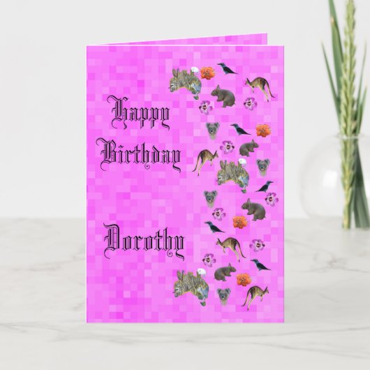 Dorothy, Happy Birthday Aussie Theme Birthday Card Karte (Vorderseite)