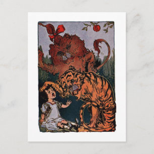 Dorothy mit dem feigen Löwen und einem Tiger Postkarte