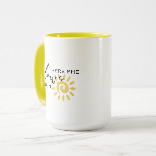 Dort leuchtet sie wieder positives Zitat Sonnengel Tasse (Vorderseite Links)