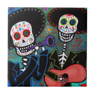 DOS Amigos Dia de Los Muertos Fliese