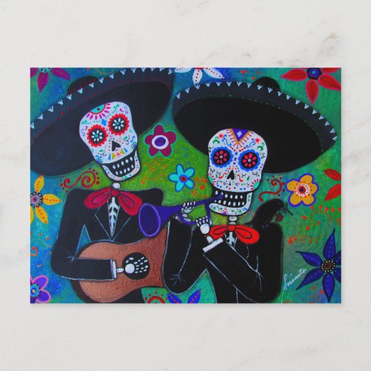 Dos Amigos Dia de los Muertos Mariachi Postkarte (Vorderseite)