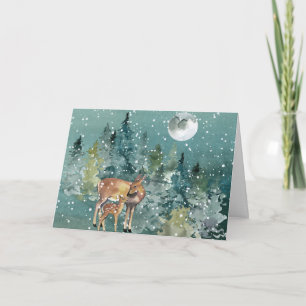Dos and Fawn Deer in Forest Full Moon Snowfall Karte