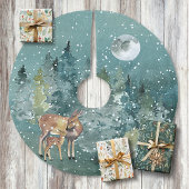 Dos and Fawn Deer in Forest Full Moon Snowfall Polyester Weihnachtsbaumdecke