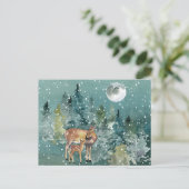 Dos and Fawn Deer in Forest Full Moon Snowfall Postkarte (Stehend Vorderseite)