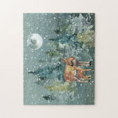 Dos and Fawn Deer in Forest Full Moon Snowfall Puzzle (Vertikal)