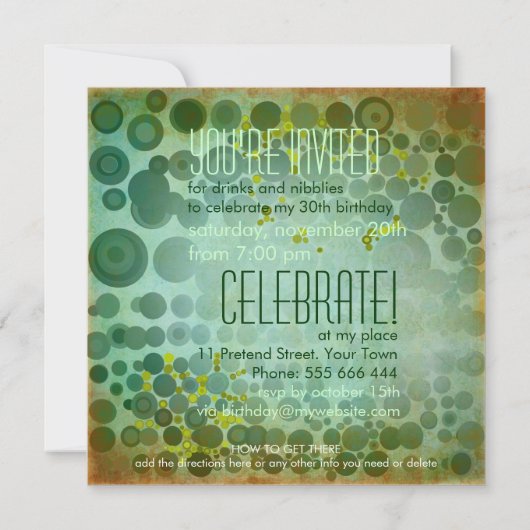 Dos Dots GRN | Grunge Bubble House Party Geburtsta Einladung (Rückseite)