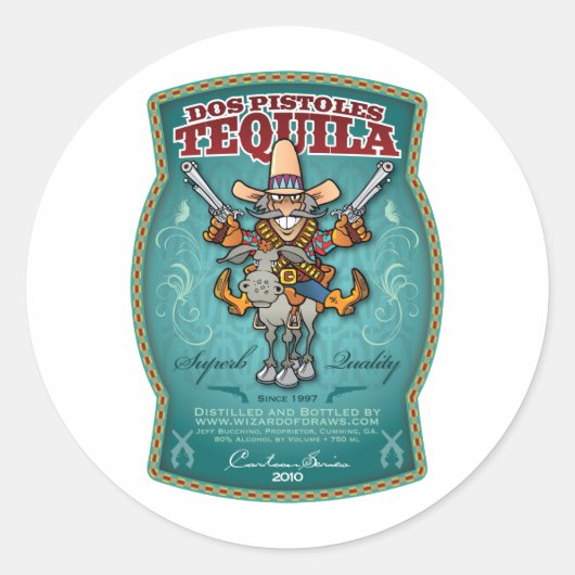 Dos Pistoles Tequila Runder Aufkleber (Vorderseite)