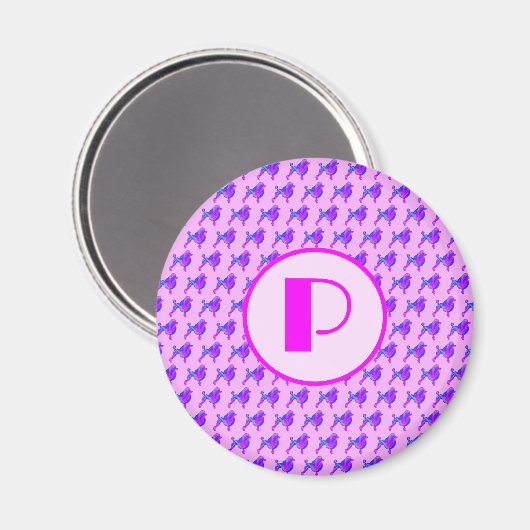 Dose Pink & Blue Silhouette Monogramm Magnet (Vorderseite/Rückseite)
