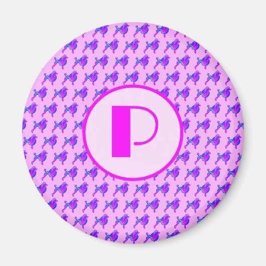 Dose Pink & Blue Silhouette Monogramm Magnet (Vorne)