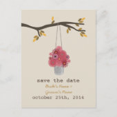 Dosen aus roten Blume Save the Date Hochzeit im He Ankündigungspostkarte (Vorderseite)