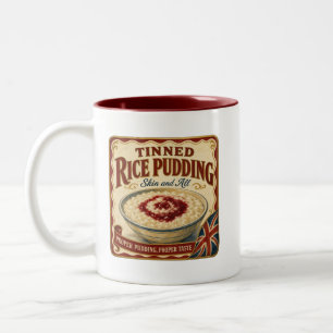 Dosen-Reispudding Vintage-Dosen-Etikett-Design Zweifarbige Tasse