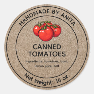 Dosen Tomaten/Paradeiser JAR Label Kraft Papier St Runder Aufkleber