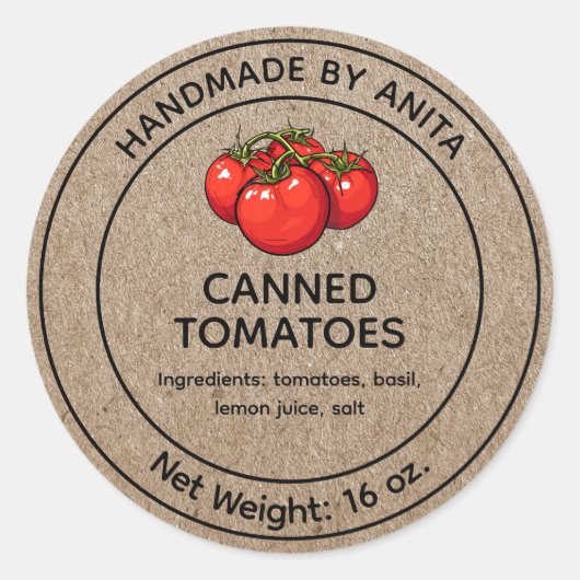 Dosen Tomaten/Paradeiser JAR Label Kraft Papier St Runder Aufkleber (Vorderseite)