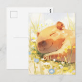 Dösender Capybara auf einer sonnigen Wildblumen-So Postkarte (Vorne/Hinten)