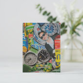 Dosenmann und Uhren Collage Postkarte (Stehend Vorderseite)