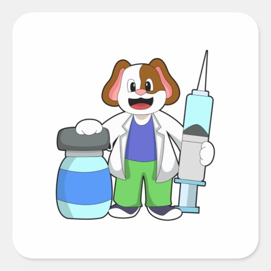 Dosierung als Arzt mit Spritze Quadratischer Aufkleber (Vorderseite)