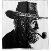 Dot-and-Line-Portrait: Kleiner alter Mann rauchen  Duschvorhang (Vorderseite)