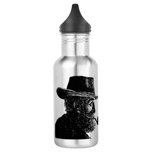 Dot-and-Line-Portrait: Kleiner alter Mann rauchen  Edelstahlflasche (Links)