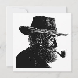 Dot-and-Line-Portrait: Kleiner alter Mann rauchen  Feiertagskarte