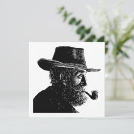 Dot-and-Line-Portrait: Kleiner alter Mann rauchen Feiertagskarte