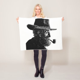Dot-and-Line-Portrait: Kleiner alter Mann rauchen Fleecedecke