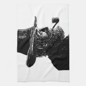 Dot-and-Line-Portrait: Kleiner alter Mann rauchen  Geschirrtuch (Vertikal)