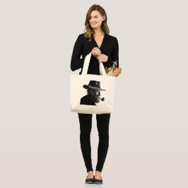 Dot-and-Line-Portrait: Kleiner alter Mann rauchen Jumbo Stoffbeutel