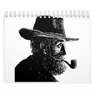 Dot-and-Line-Portrait: Kleiner alter Mann rauchen Kalender