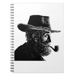 Dot-and-Line-Portrait: Kleiner alter Mann rauchen Notizblock