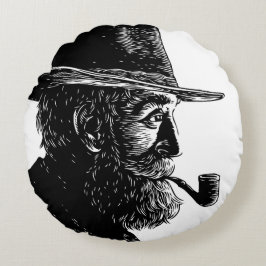 Dot-and-Line-Portrait: Kleiner alter Mann rauchen  Rundes Kissen