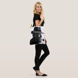 Dot-and-Line-Portrait: Kleiner alter Mann rauchen Tasche