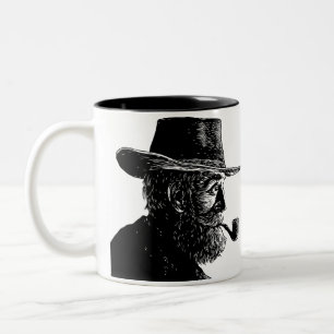 Dot-and-Line-Portrait: Kleiner alter Mann rauchen  Zweifarbige Tasse