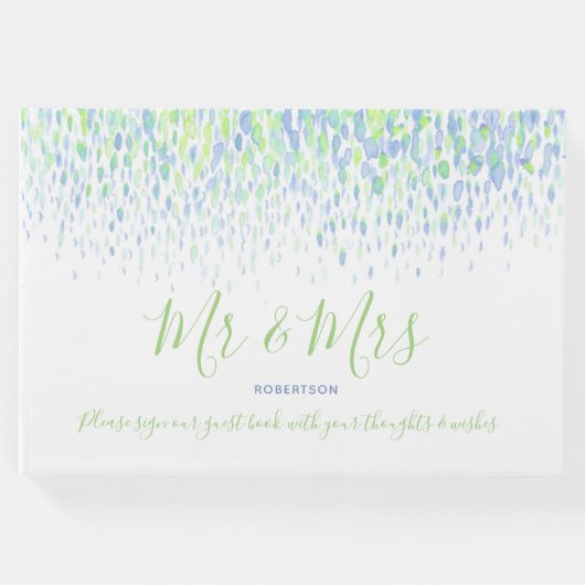 Dot Art Kaskade Custom Green Blue Hochzeit Gästebuch (Vorderseite)