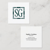 Dot Dash Box - Initialen - Dunkelgrün Quadratische Visitenkarte (Vorne/Hinten)