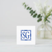 Dot Dash Box - Initialen - Navy Blue Quadratische Visitenkarte (Stehend Vorderseite)