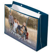 Dot Frame Foto Merry Xmas Große Geschenktüte (Vorderseite Schrägansicht)