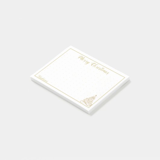 Dot Grid: Golden Filigree Weihnachtsbaum Elegant Post-it Klebezettel (angewinkelt)