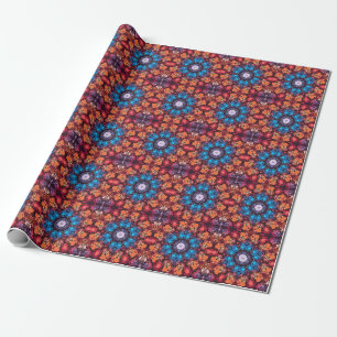 Dot Mandala Blue Red und Orange Geschenkpapier