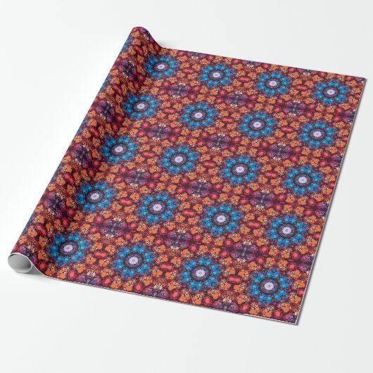 Dot Mandala Blue Red und Orange Geschenkpapier (Ungerollt)